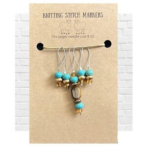 Knitting Stitch Markers Turquoise and Gold for Large Knitting Needles Handmade